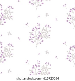 Small pink berries on branches wallpaper seamless  flower pattern.  Delicate floral background graphic print