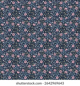 Small Pink Blue White Flower Pattern Dark Background