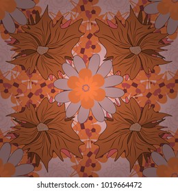 Small pink, brown and orange flowers. Ditsy floral background. Vector seamless pattern. Cute pattern in small flower. The elegant the template for fashion prints.