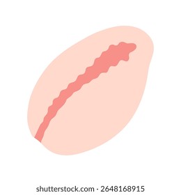 Small pink cowrie shell with central slit, minimalist and cute design, isolated in flat vector cartoon style. For summer, marine, vacation, beach, sea, ocean-themed design. Isolated white background.