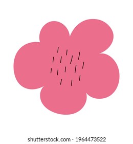 Pequeña flor rosa. La primavera se elevó. Estilo simple de los niños dibujados a mano. Bastante cursi para tela, textil, papel pintado. Ilustración vectorial digital en fondo blanco