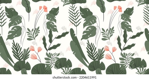 Small pink flowers with green leaves background.