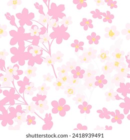 Small pink flowers. Seamless sakura background. hand drawing. Not AI, Vector illustration