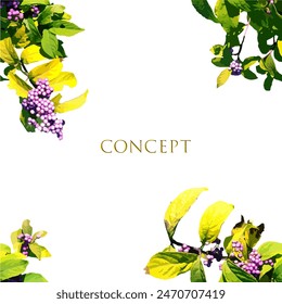Small pink fruiting branches frame material, vector, seamless