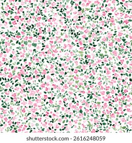 Small pink and green floral pattern on a white background.  tiny flower seamless pattern vector illustration, doodle summer, kids and baby designs for print fabric.