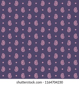 Small pink paisley seamless vector pattern with a purple background