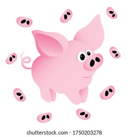 A small pink pig with piglets in a circle.