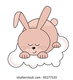 Small pink pretty rabbit sleeping on a cloud