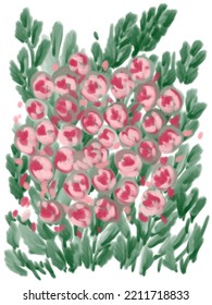 Small Pink Roses In Watercolors, Vector For Phone Case, Logo, Pillow Case, Fabric Print, Wallpaper, Social Media Post, Doodle, Covers, Book Covers, Wall Decor, Cards, Templates