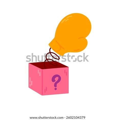 A small pink surprise box with an orange boxing glove popping out, symbolizing a prank