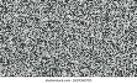 Small, pixel-like black, white, and gray squares form a random, seamless, and digital mosaic pattern with a techy, glitchy vibe covering the whole image.