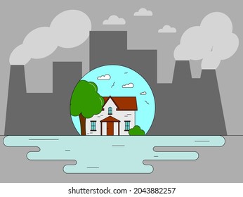 a small place in a big city, symbolizing the problem of global warming and environmental pollution 