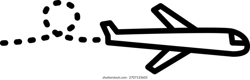 Small plane flying over a dotted line route, simple illustration of a flight path.