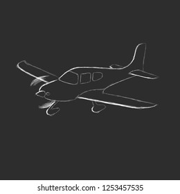 Small plane sketch vector illustration. Hand drawn single engine propelled aircraft. Air tours wehicle chalk style