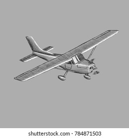 Small plane sketch vector illustration. Hand drawn single engine propelled aircraft. Air tours wehicle