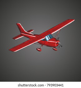 Small plane sketch vector illustration. Hand drawn single engine propelled aircraft. Air tours wehicle
