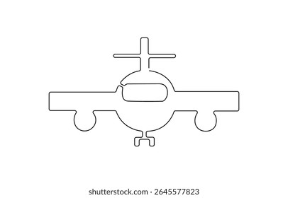 Small plane taking off in continuous line art drawing style, Small plane taking off in continuous line art drawing style, One continuous line drawing of airport icon.