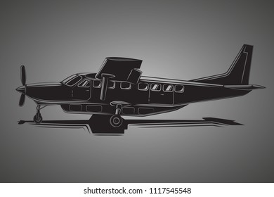 Small plane vector illustration. Big single engine propelled aircraft. Vector illustration. Icon. Turboprop private plane. Regional airliner