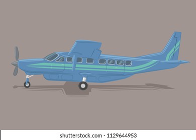 Small plane vector illustration. Big single engine propelled aircraft. Vector illustration. Icon. Turboprop private plane. Regional airliner