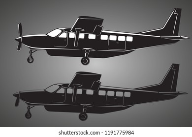 Small plane vector illustration. Big single engine propelled aircraft. Vector illustration. Icon. Turboprop private plane. Regional airliner