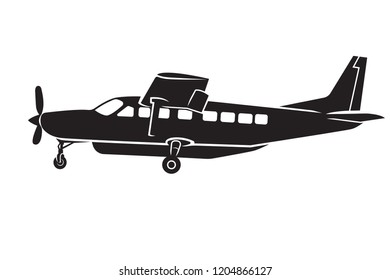 Small plane vector illustration. Big single engine propelled aircraft. Vector illustration. Icon. Turboprop private plane. Regional airliner
