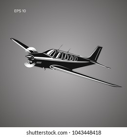 Small plane vector illustration. Single engine propelled aircraft. Vector illustration. Icon. Turboprop private plane