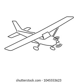 Small plane vector illustration. Single engine propelled aircraft. Vector illustration. Line art Icon