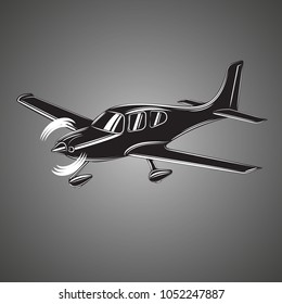 Small plane vector illustration. Single engine propelled aircraft. Vector illustration. Icon. Turboprop private plane