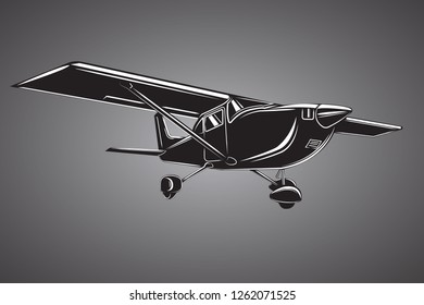 Small plane vector illustration. Single engine propelled aircraft.