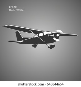 Small plane vector illustration. Single engine propelled aircraft. Vector illustration. Icon