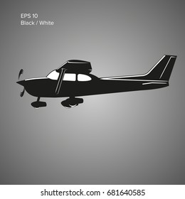 Small plane vector illustration. Single engine propelled aircraft. Vector illustration. Icon