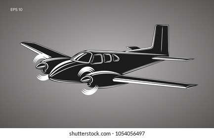 Small plane vector illustration. Twin engine propelled aircraft. Vector illustration. Icon. Turboprop private plane