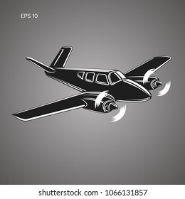 Small plane vector illustration. Twin engine propelled aircraft. Vector illustration. Icon. Turboprop private plane