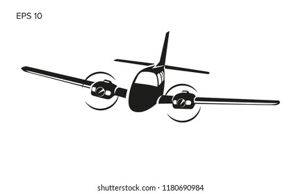 Small plane vector illustration. Twin engine propelled aircraft. Business trip aircraft.