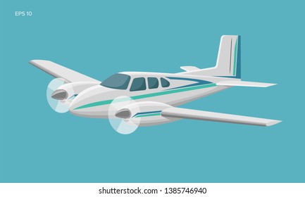 Small plane vector illustration. Twin engine propelled aircraft. Vector illustration. Icon. Turboprop private plane