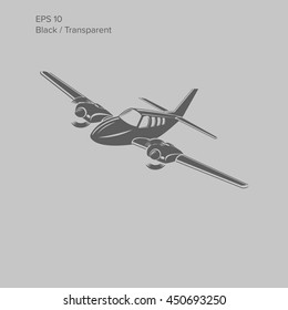 Small Plane Vector Illustration. Twin Engine Propelled Aircraft. Vector Illustration