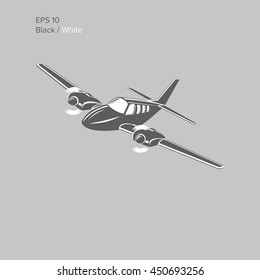Small plane vector illustration. Twin engine propelled aircraft. Vector illustration