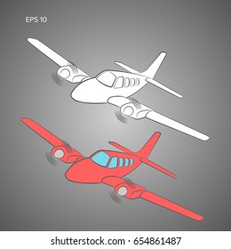 Small plane vector illustration. Twin engine propelled aircraft. Vector illustration. Hand drawn sketch style