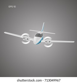 Small plane vector illustration. Twin engine propelled aircraft.