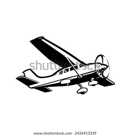 Small plane vector isolated. Light aircraft, plane aircraft vector art illustration. Plane monochrome silhouette icon isolated