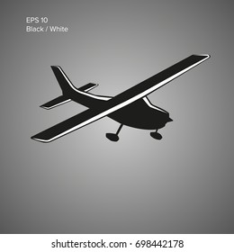 Small plane vector logo. Single engine propelled aircraft. Vector illustration. Icon