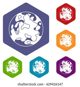 Small planet icons set hexagon isolated vector illustration