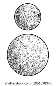 Small planet, moon illustration, drawing, engraving, ink, line art, vector