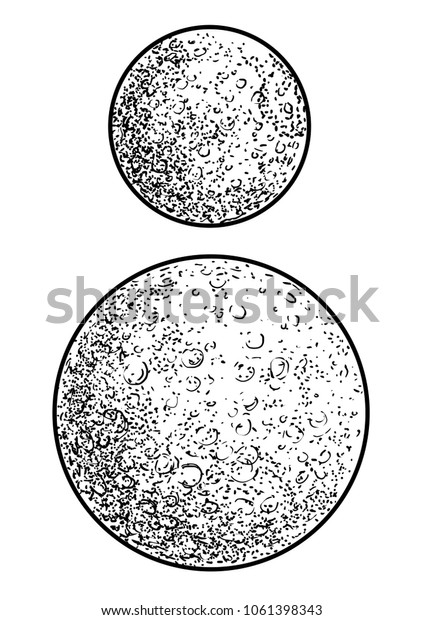 Small planet, moon illustration, drawing,\
engraving, ink, line art,\
vector