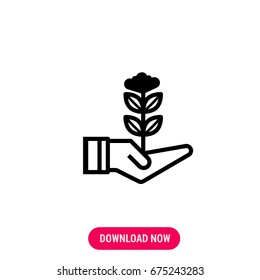 Small plant in arm vector icon 