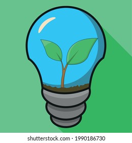 A small plant growing inside a light bulb. Representing an idea rising, also relacionating with the nature and sustainability.