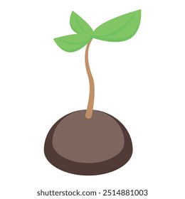 Small plant is growing from a seed in this icon in flat style