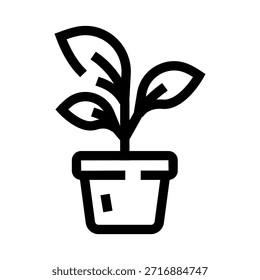 Pequena planta com múltiplas folhas emergindo de um pote, representando o crescimento, a natureza, a jardinagem e o cuidado ambiental, renderizado em um estilo de arte de linha limpo e minimalista