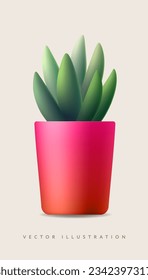 Pequeña planta en suculentos o cactus de olla aislados en fondo blanco por visión frontal, ilustración vectorial realista