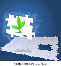 a small plant and puzzle